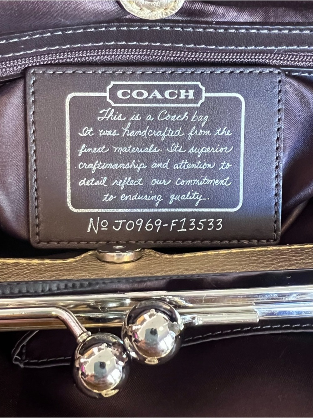 Coach Khaki Gold Y2K Vintage Kisslock Signature Stripe Framed Carryall Tote Bag - Picture 14 of 15